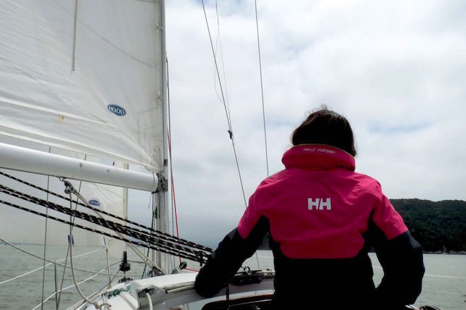 kira sailing in the helly hansen coastal crew jacket