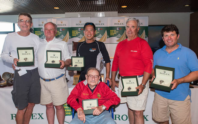 Rolex Big Boat Series 2015 winning skippers, left to right: From left to right: David Halliwill, Victor Wild, Rob Theis, Peter Krueger, Shawn Bennett, Sy Kleinman